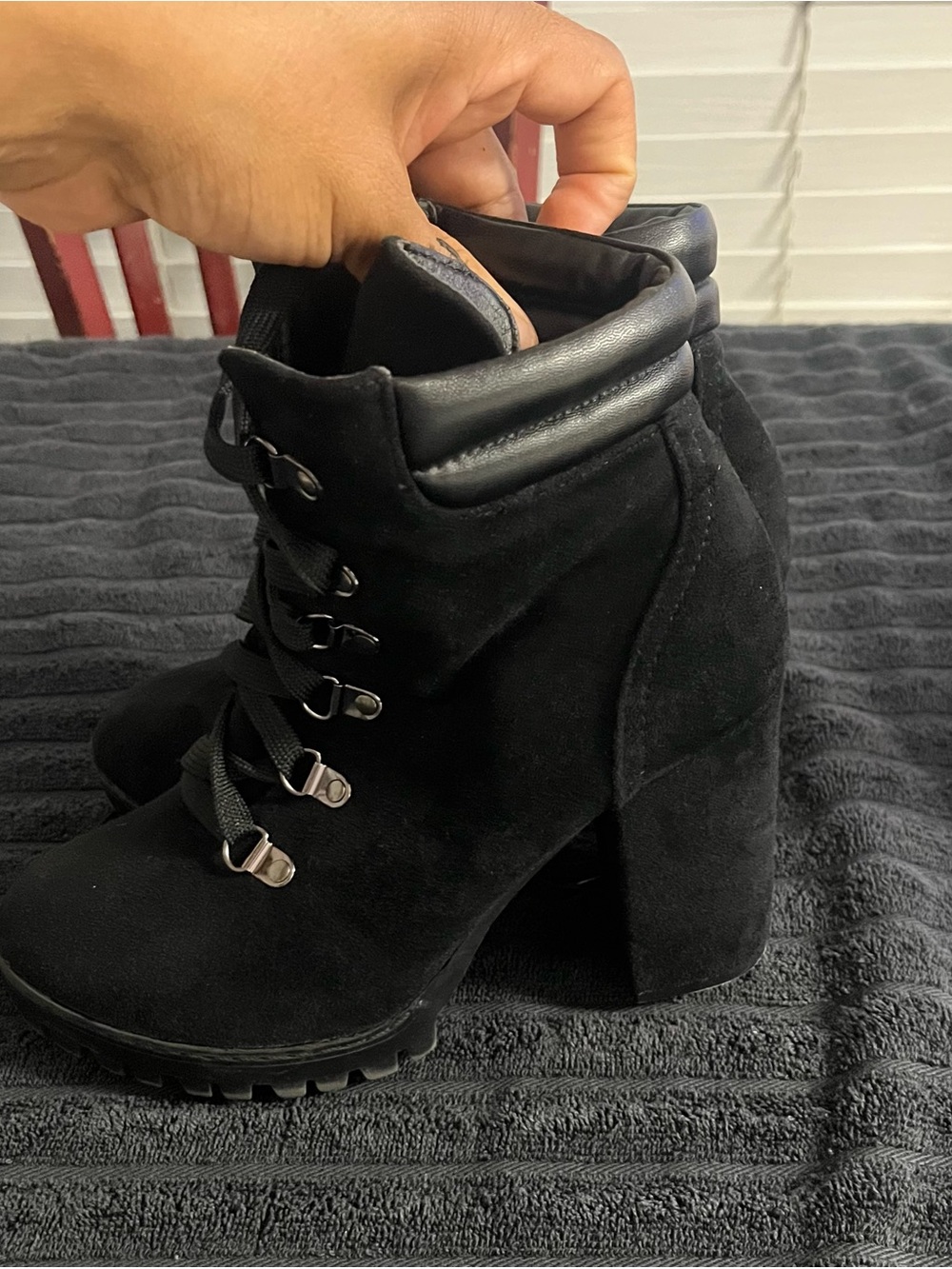 Tristan Black Lace-Up Suede Block Heel Ankle Boots